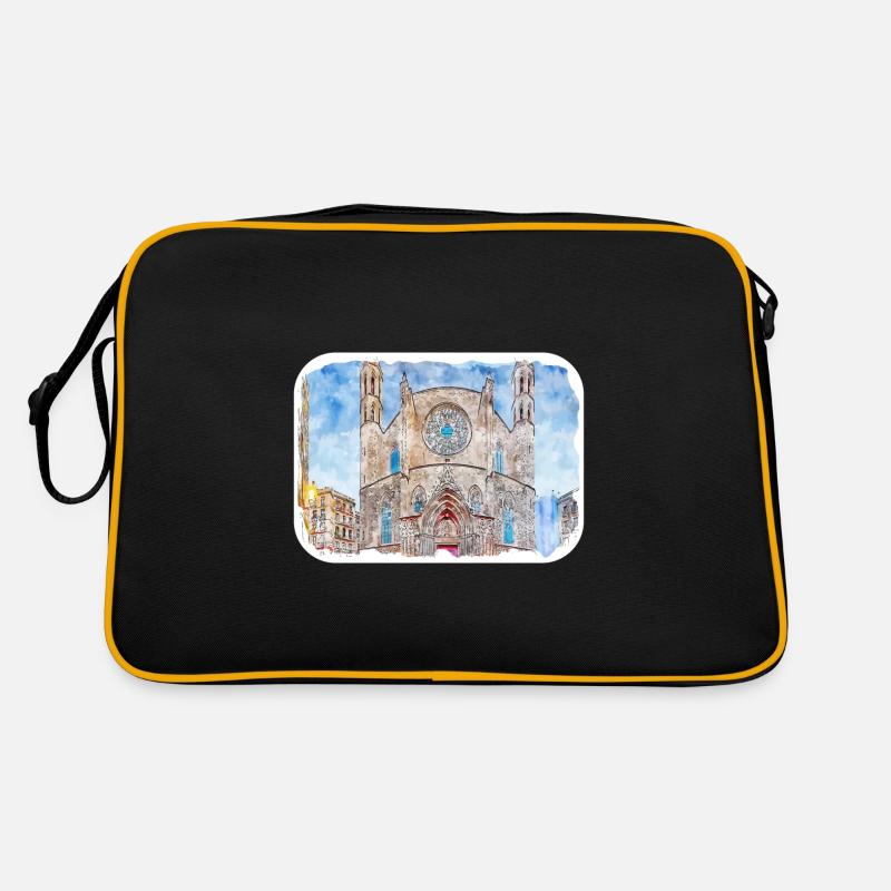 Barcelone Espagne Aquarelle Esquisse Dessinée Illustrati Sac Retro