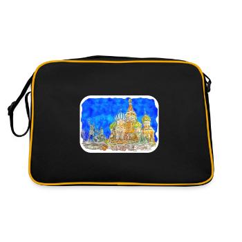 Moscow Russia Watercolor Sketch Drawn Drawing - Retro Bag - black/gold - Back