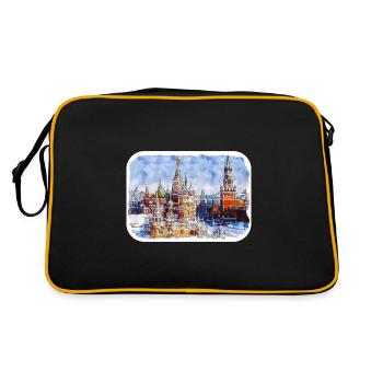 Moscow Russia Watercolor Sketch Drawn Painting - Retro Bag - black/gold - Back
