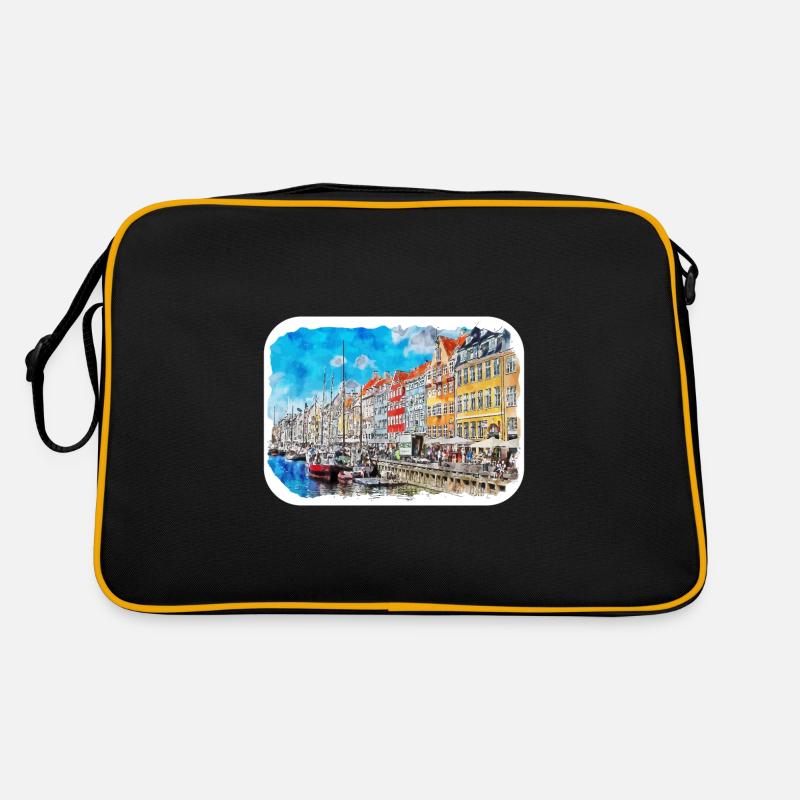 Copenhague Danemark Aquarelle Esquisse Dessinée Paintin Sac Retro