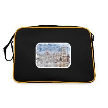 Mumbai India Watercolor Sketch Drawn Painting - Retro Bag - black/gold - Back
