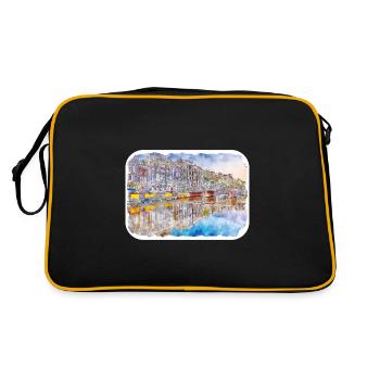 Amsterdam Pays-Bas Aquarelle Sketch Draw Drawi - Sac Retro - noir/or - Dos