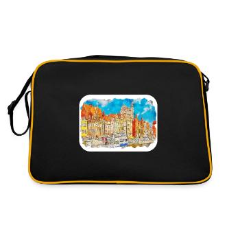 Danzig Polen Aquarellskizze Gezeichnete Illustration - Retro Tasche - Schwarz/Gold - Hinten
