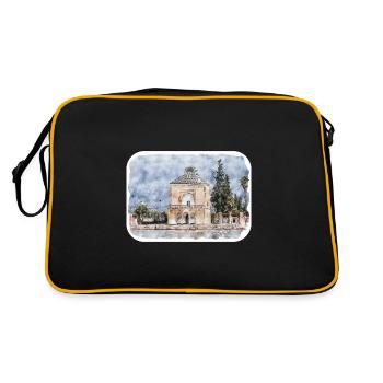 Marrakech Morocco Watercolor Sketch Illustration - Retro Bag - black/gold - Back