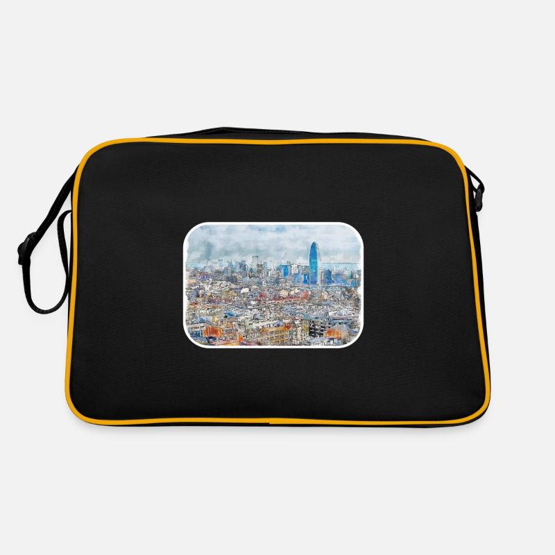 Barcelone Espagne Aquarelle Esquisse Dessin Dessiné Sac Retro