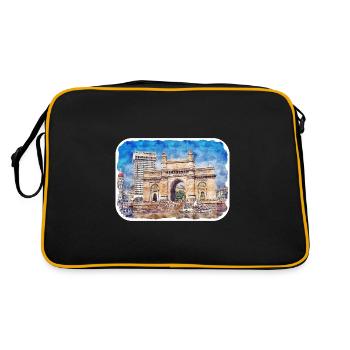 Mumbai India Watercolor Sketch Drawn Painting - Retro Bag - black/gold - Back