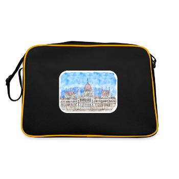 Budapest Ungarn Aquarell Skizze Zeichnung Zeichnung - Retro Tasche - Schwarz/Gold - Hinten
