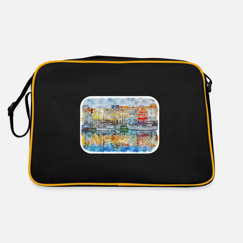 Copenhague Danemark Aquarelle Sketch Illustration Sac Retro