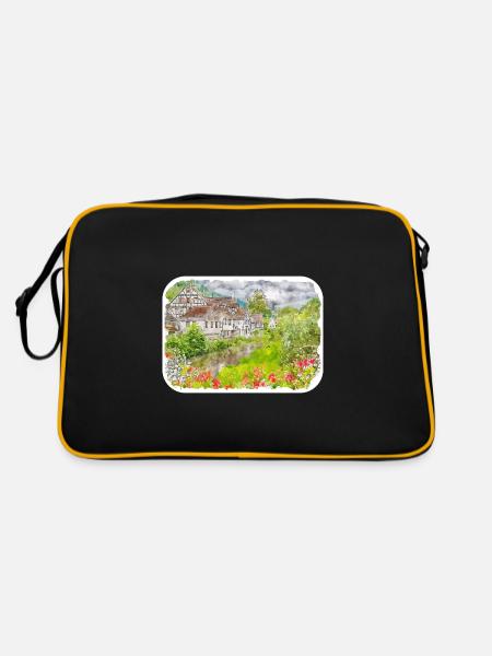 Allemagne Aquarelle Esquisse Dessinée à la main Illustration - Sac Retro - noir/or - Dos