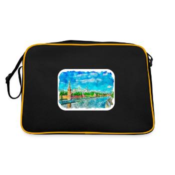 Moscow Russia Watercolor Sketch Drawn Painting - Retro Bag - black/gold - Back