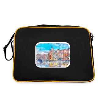 Danzig Polen Aquarellskizze Gezeichnete Illustration - Retro Tasche - Schwarz/Gold - Hinten