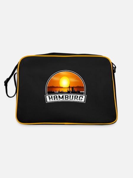 Hambourg Allemagne Skyline Vintage Sunset Travel Souv - Sac Retro - noir/or - Dos