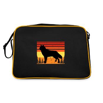 Nördliche Inuit Hundeliebhaber Silhouette Vintage Sonnenuntergang - Retro Tasche - Schwarz/Gold - Hinten