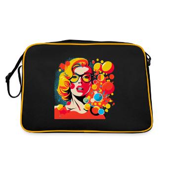 Retro Pop Art Frau mit Brille und bunten Punkten - Retro Tasche - Schwarz/Gold - Hinten