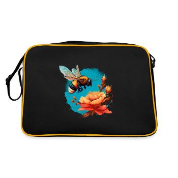 Cooles Bienen Motiv mit großer Blüte Cartoon Comic - Retro Tasche - Schwarz/Gold - Hinten