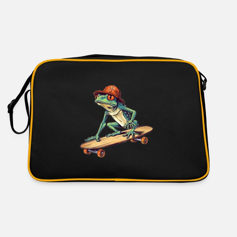 Cool frog rides skateboard Retro Bag