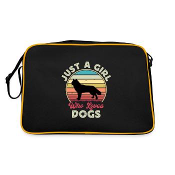 Nördliche Inuit Hundeliebhaber Silhouette Vintage Sonnenuntergang - Retro Tasche - Schwarz/Gold - Hinten