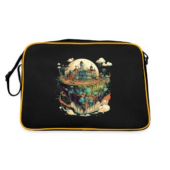 Surrealistic flying village/city in colorful - Retro Bag - black/gold - Back