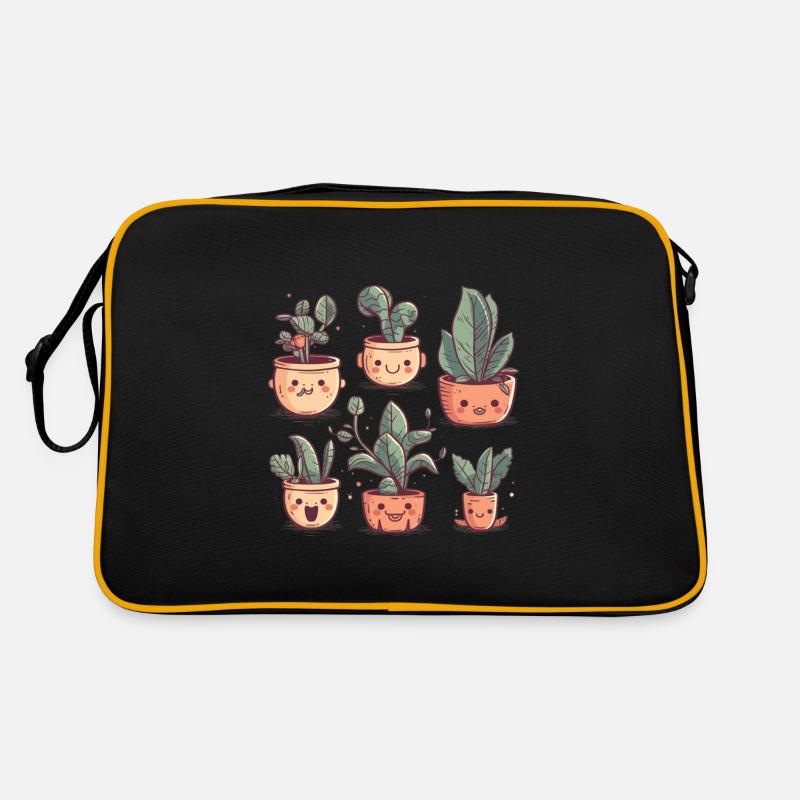 Cute plants as comic in ceramic pots - Retro Bag - black/gold