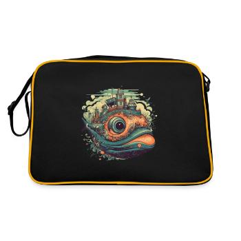 Surrealist whale with city on its back - Retro Bag - black/gold - Back