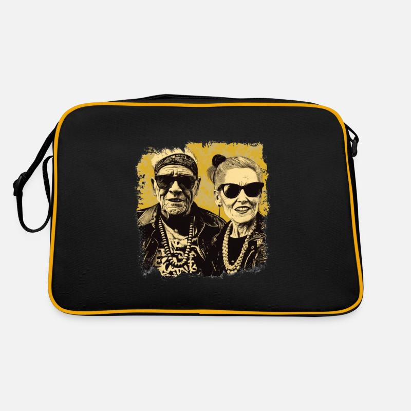 Cooles Bestager Punker Pärchen mit Sonnenbrillen - Retro Tasche - Schwarz/Gold