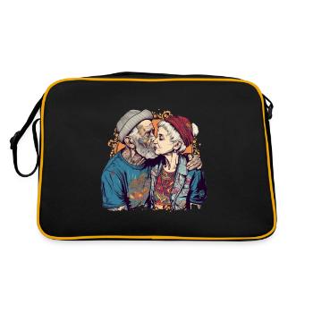 Cool couple kissing with cap and beard - Retro Bag - black/gold - Back