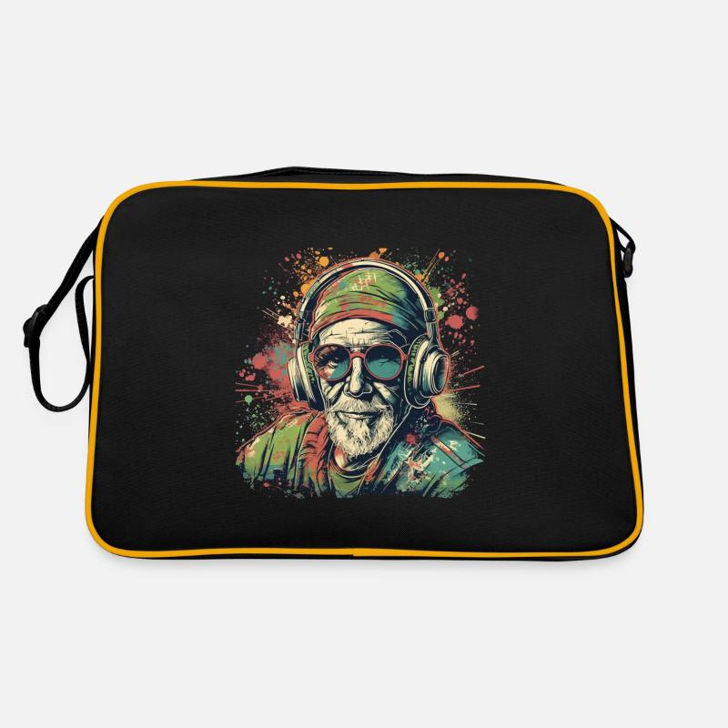 Cooler Typ mit Kopfhörern im besten Alter - Retro Tasche - Schwarz/Gold