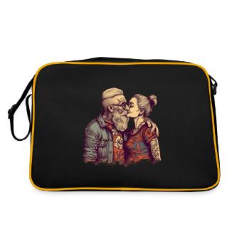 Cool Best Ager couple kisses with tattoos - Retro Bag - black/gold - Back