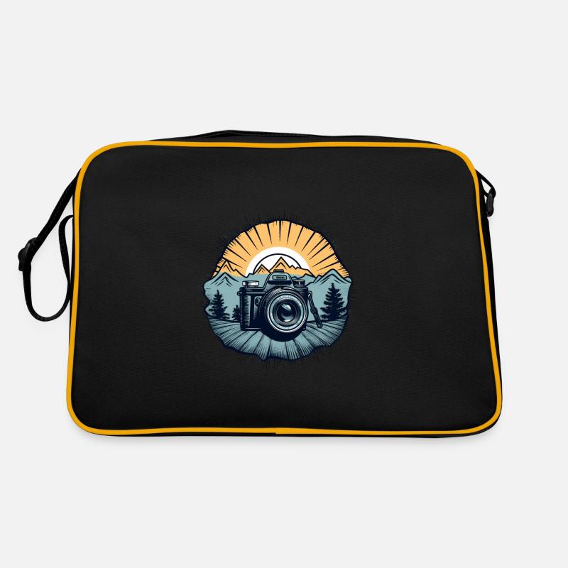 Logo de caméra rétro cool - Sac Retro - noir/or