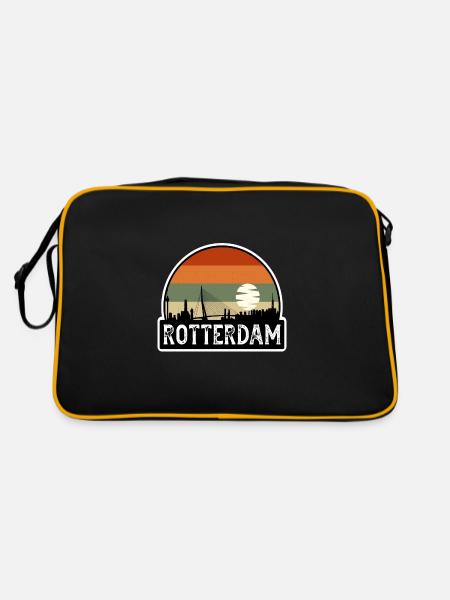 Rotterdam Netherlands Flag Skyline Travel Souvenir - Retro Bag - black/gold - Back