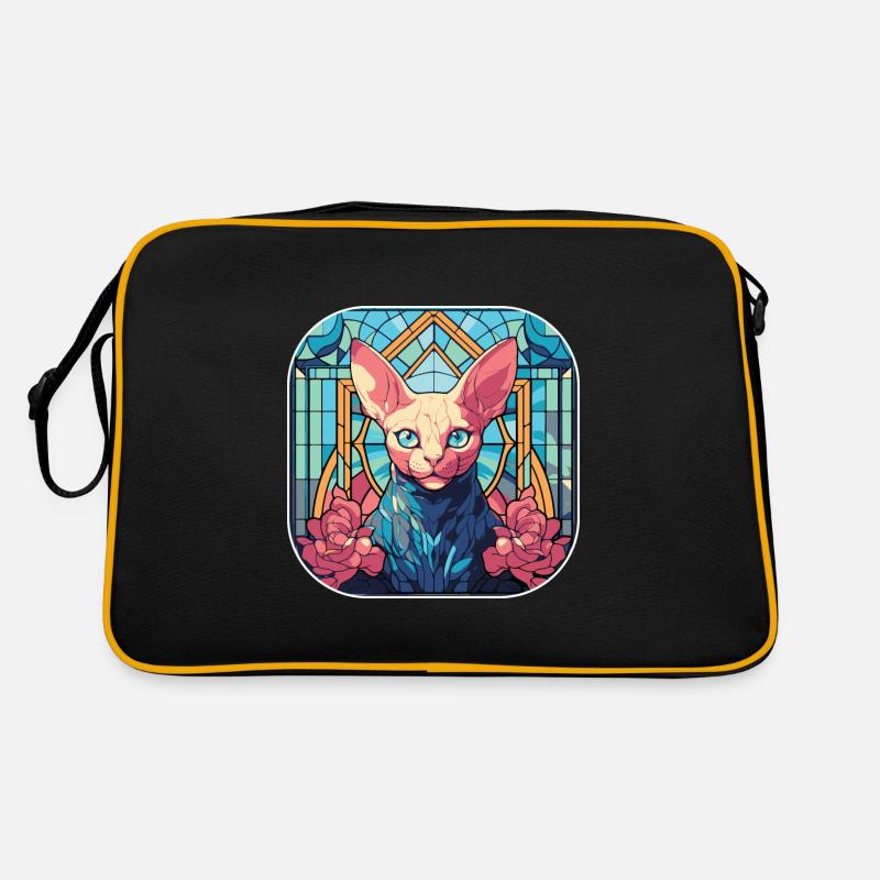 Buntes Aquarellgemälde der Sphynx-Katzenrasse - Retro Tasche - Schwarz/Gold