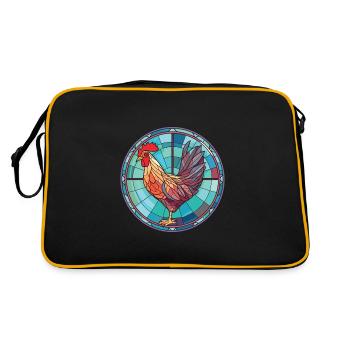 Huhn Bunte Aquarell-Tierillustration - Retro Tasche - Schwarz/Gold - Hinten