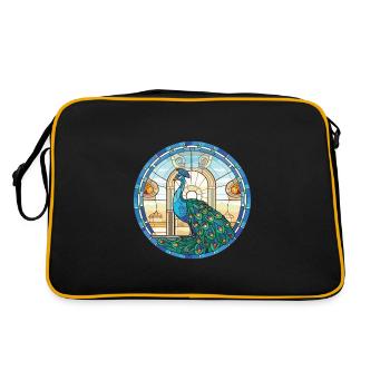 Pfauenbunte Aquarell-Tierillustration - Retro Tasche - Schwarz/Gold - Hinten