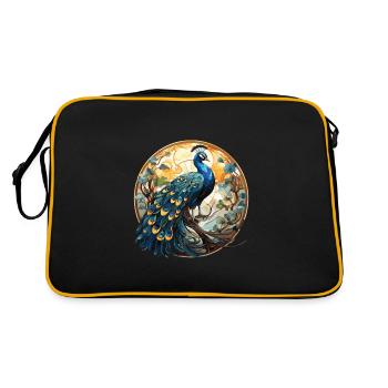 Pfauenbunte Aquarell-Tierillustration - Retro Tasche - Schwarz/Gold - Hinten