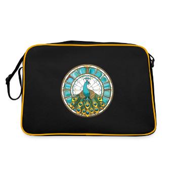 Pfauenbunte Aquarell-Tierillustration - Retro Tasche - Schwarz/Gold - Hinten