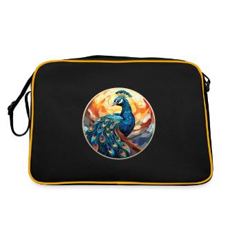 Pfauenbunte Aquarell-Tierillustration - Retro Tasche - Schwarz/Gold - Hinten