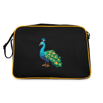 Peacock Cartoon Kawaii Aquarelle Illustration - Sac Retro - noir/or - Dos