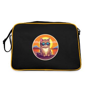 Chat Drôle de dessin animé Kawaii Beach Illustration - Sac Retro - noir/or - Dos