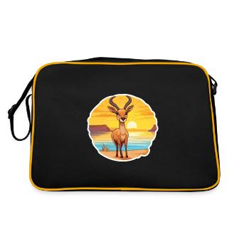 Antelope Funny Cartoon Kawaii Beach Illustration - Retro Bag - black/gold - Back