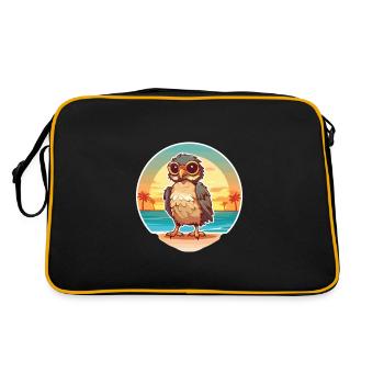 Hawk Funny Cartoon Kawaii Beach Illustration - Sac Retro - noir/or - Dos