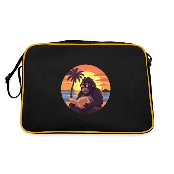 Gorilla Cute Funny Cartoon Kawaii Book Beach - Retro Bag - black/gold - Back