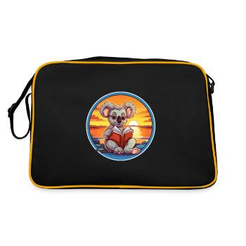 Koala Niedliche Lustige Karikatur Kawaii Buch Strand - Retro Tasche - Schwarz/Gold - Hinten