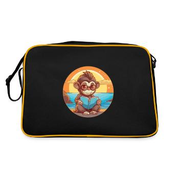 Affe Niedliche Lustige Karikatur Kawaii Buch Strand - Retro Tasche - Schwarz/Gold - Hinten