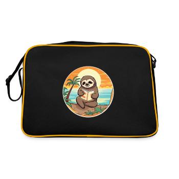 Faultier Niedliche Lustige Karikatur Kawaii Buch Strand - Retro Tasche - Schwarz/Gold - Hinten
