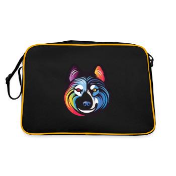 Husky buntes Aquarell Tier Haustier Illustration - Retro Tasche - Schwarz/Gold - Hinten