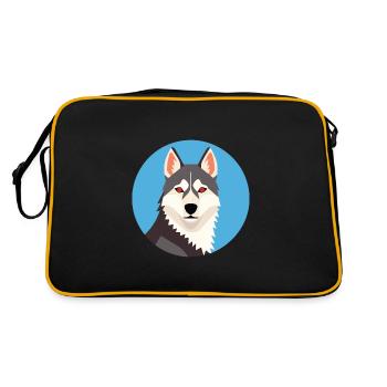 Husky Hund Bunte Aquarell Tier Illustration - Retro Tasche - Schwarz/Gold - Hinten