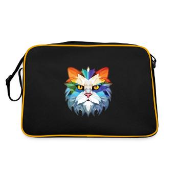 Weiße Langhaar Perserkatze Buntes Aquarell - Retro Tasche - Schwarz/Gold - Hinten