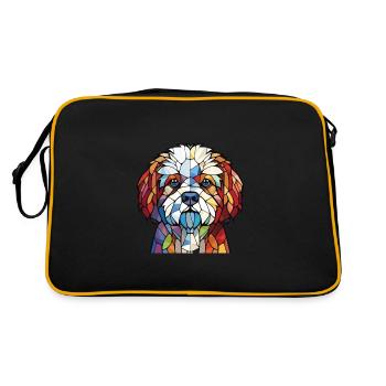 Bolognaise chien race aquarelle verre Illustration - Sac Retro - noir/or - Dos