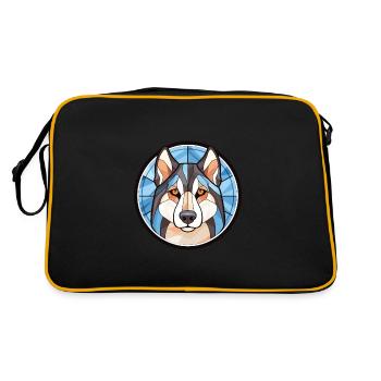 Husky-Hunderasse Bunte Aquarell-Illustration - Retro Tasche - Schwarz/Gold - Hinten