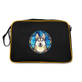 Husky-Hunderasse Bunte Aquarell-Illustration - Retro Tasche - Schwarz/Gold - Hinten